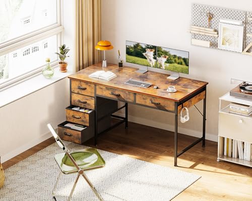 Computer Desk with 6 Drawers, 40 Inch Small Desk with Storage L2851