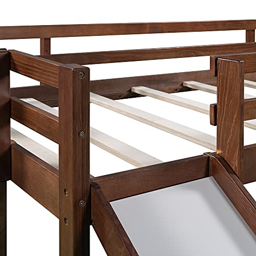 Wood House Loft Bed Frame with Slide and Storage Shelves Z806
