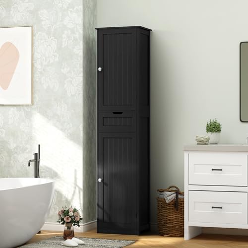 67" Tall Bathroom Cabinet with 2 Doors and 1 Drawer, Adjustable Shelves T930834