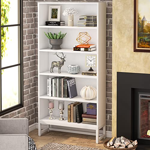 Tall Bookcase with LED Lights, 5-Tier Storage Shelves T8450
