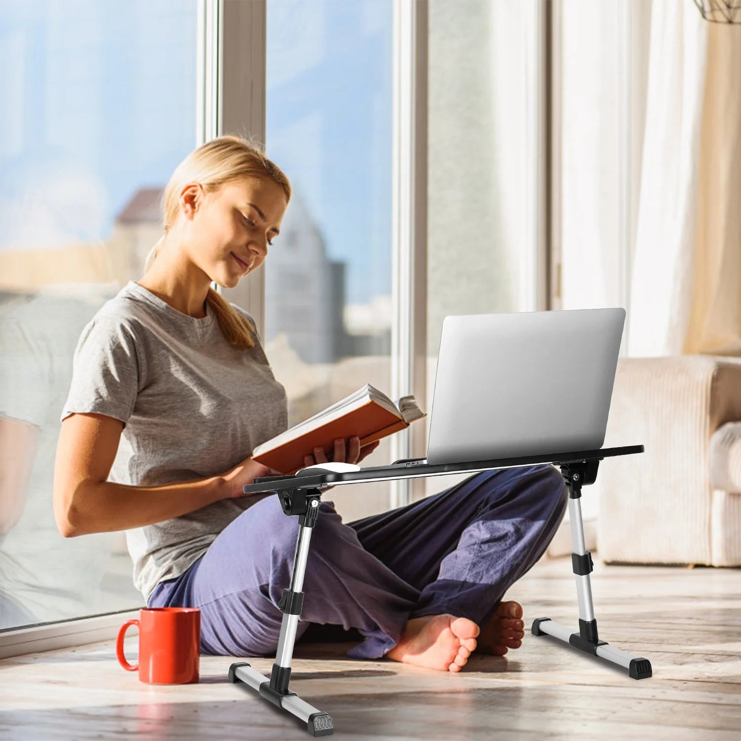 Foldable Laptop Table Stand Portable Desk Bed Tray Height Angle Adjustable T95571