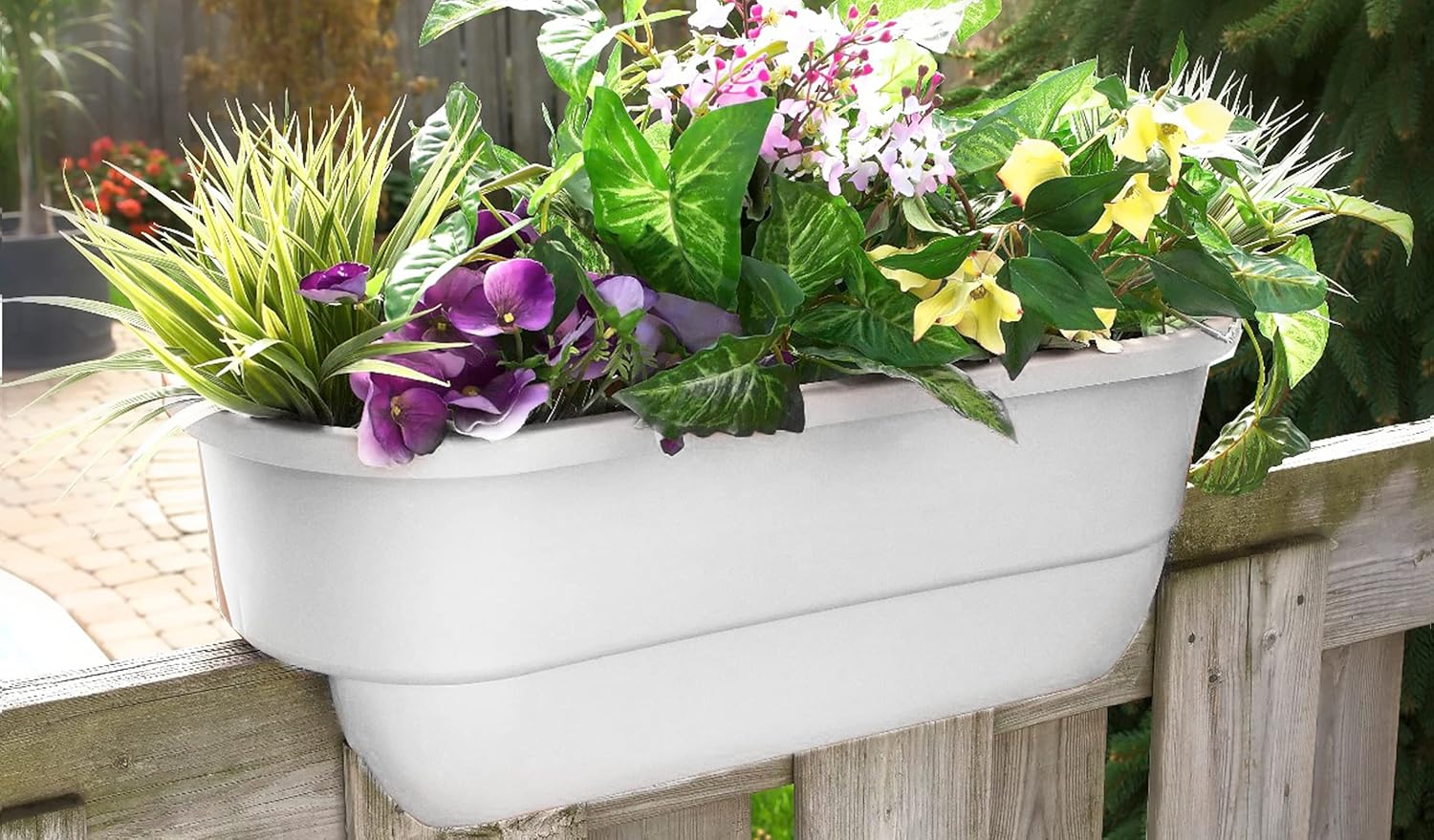 24" Dual Deck Railing Planter, White, Set of 2 G63022