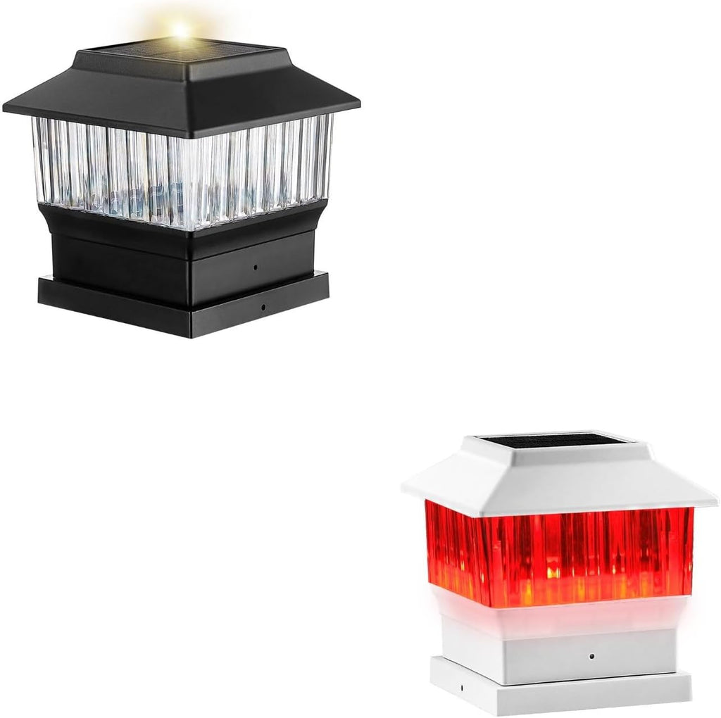 50 Lumen 3 Modes Solar Post Lights (1 Pack) and RGB&Warm Solar Post Cap Lights (1 Pack)