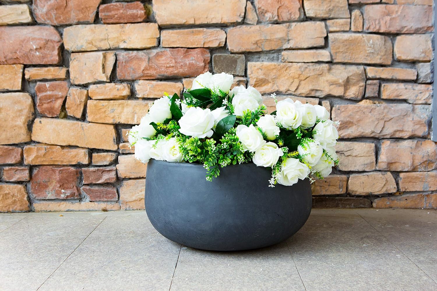 16" Round Charcoal Lightweight Bowl Planter T712
