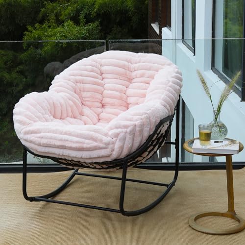 Wicker Egg Rocking Chair with Padded Cushion for Patio and Garden J177274