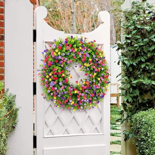 Colorful Cottage Wreath Spring Summer Hanging Ornament, Artificial Handmade Decoration D6420