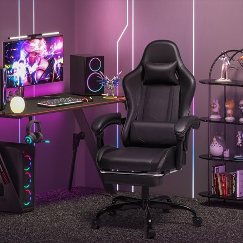 Gaming Chair with Footrest and Massage Lumbar Support J131131