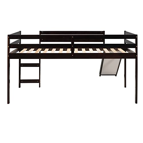 Wood House Loft Bed Frame with Slide and Storage Shelves Z806