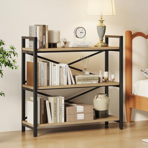 3 Tier Industrial Bookcase, Rustic Etagere Bookshelf for Living Room U5786