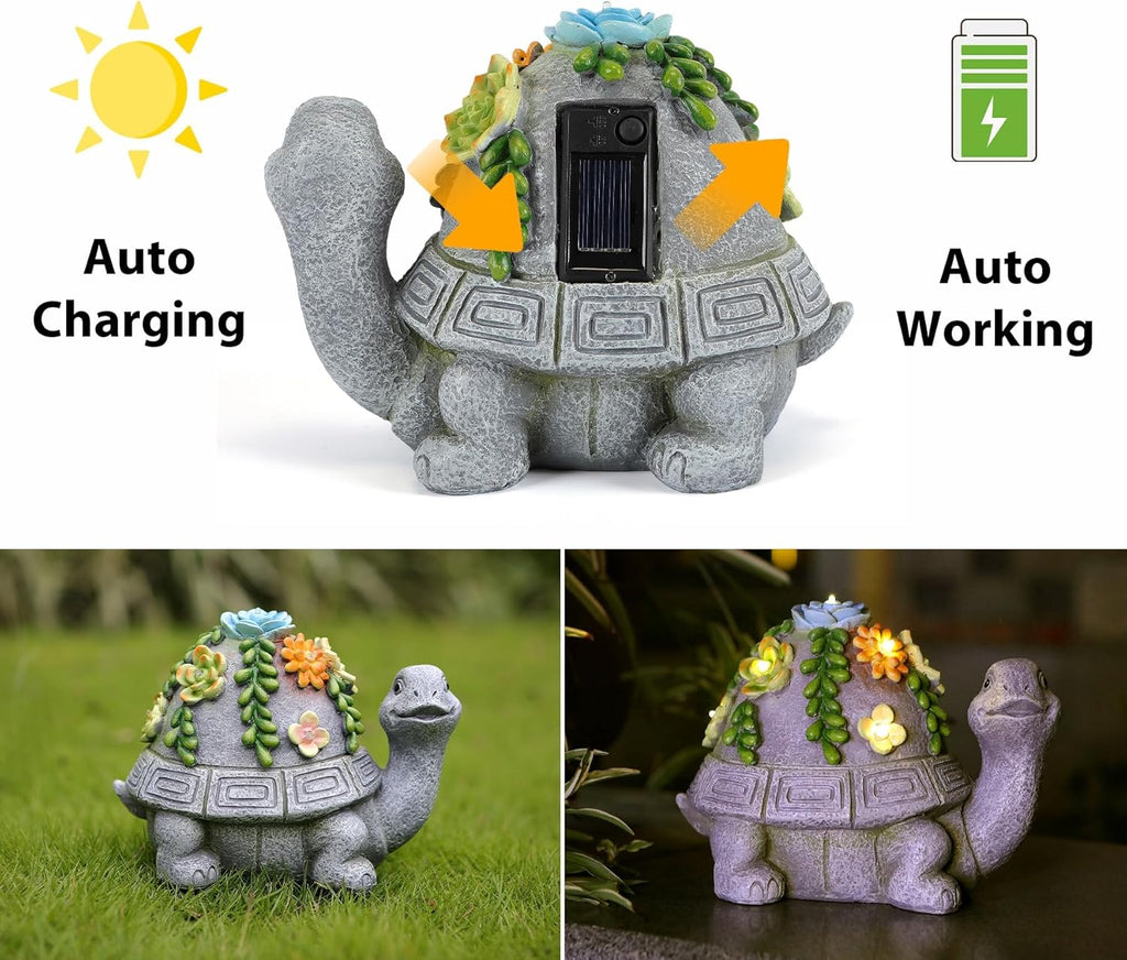 Solar Garden Turtle Statue with Succulent LED Lights S454