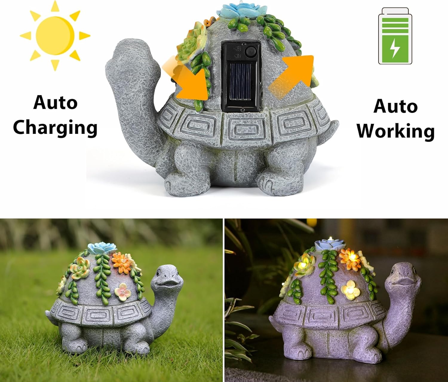 Solar Garden Turtle Statue with Succulent LED Lights S454