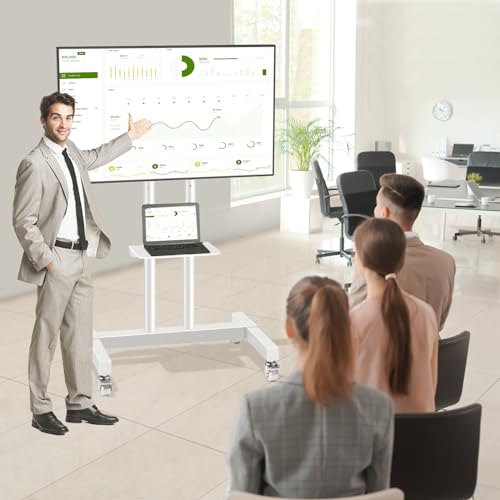 Rolling TV Stand for 32-83 inch TVs, Height Adjustable with Wheels and Laptop Shelf I27401