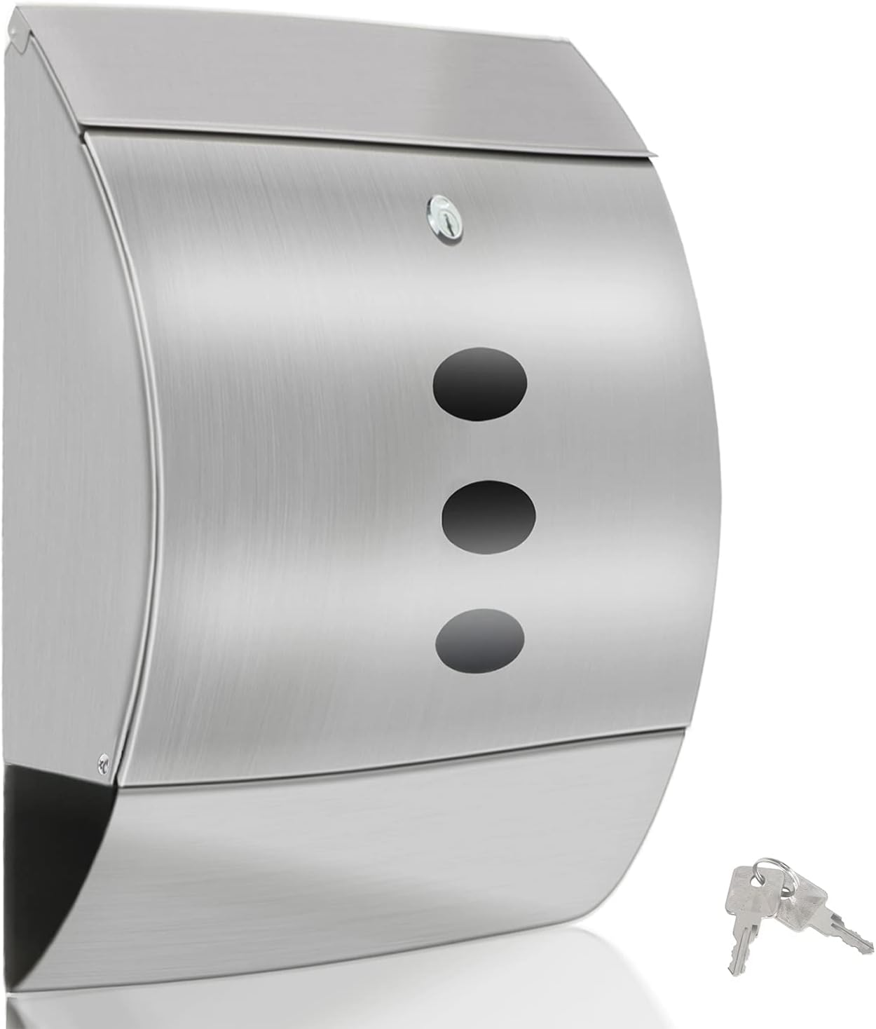 Stainless Steel Mailbox, Large Capacity Wall-Mount Mailbox, Locking Mailbox with Key Lock, Mailboxes for Outside House with Newspaper Holder - Rust Proof, 15.6" x 11.7"x 4.7"