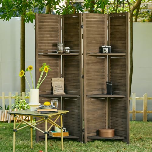 Folding Room Divider with Shelves, 6 Panels, Brown D785582