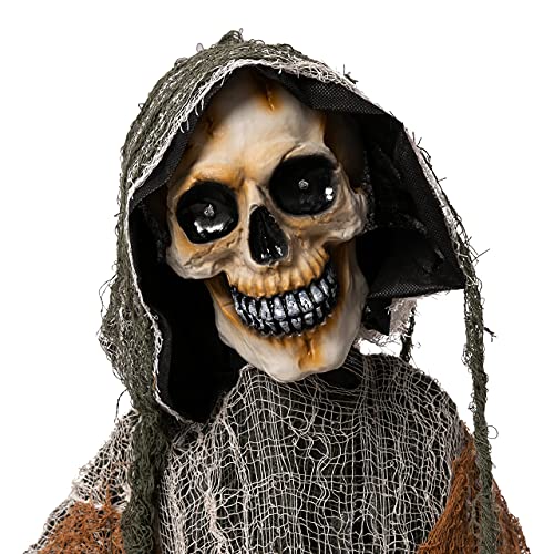 Halloween Animatronics Standing Pumpkin Ghost with Light-up Head and Movable Arms E6625