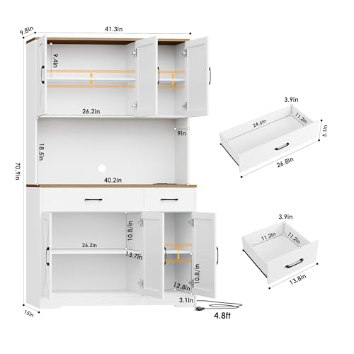 71" Tall Pantry Cabinet with Charging Station and Microwave Stand L63097