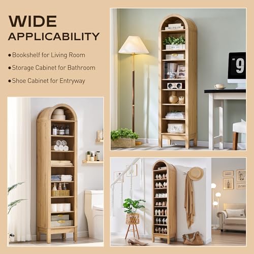Arched Bookshelf, 7-Tier Bookcase with Adjustable Shelves A456