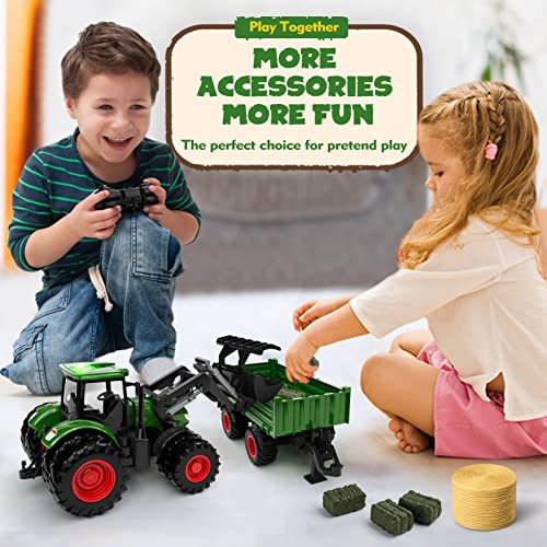 Remote Control Tractor Toy with Trailer and Front Loader for Kids A50598