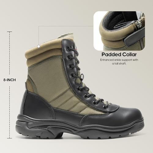Men's Military Tactical Work Boots Side Zipper Leather Motorcycle Combat Boots N655026