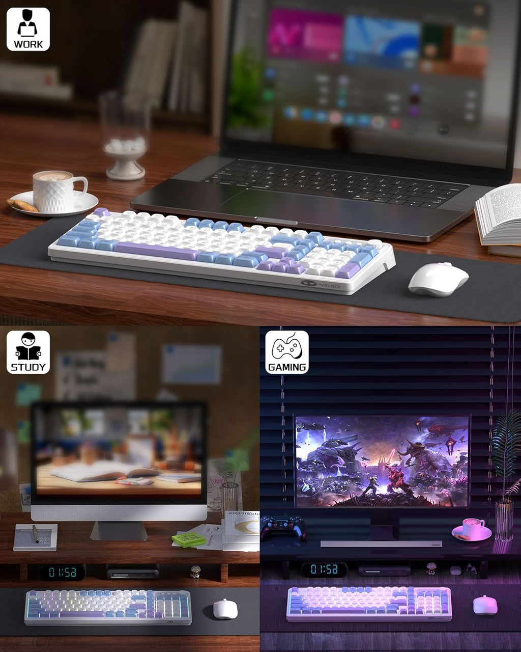 Wireless Gaming Keyboard and Mouse Combo, RGB Backlit Rechargeable, 2.4GHz Quiet for PC Gamer E2827