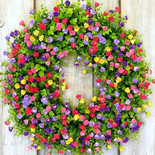 Farmhouse Colorful Cottage Wreath Spring Summer Hanging Ornament, Durable and Stable Beautiful Artificial Wreath,Handmade Wreath, All Seasons Welcome Sign Festival Party Decoration (19.7inch)