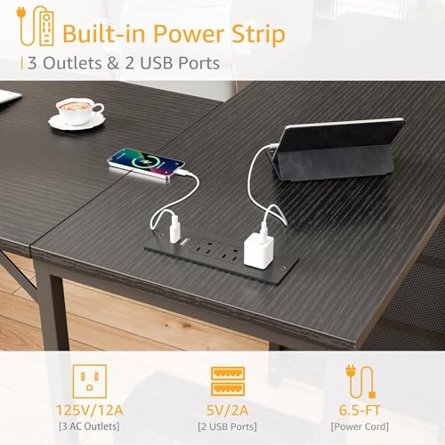 L Shaped Gaming Desk with Storage Drawers and Power Outlets I94529