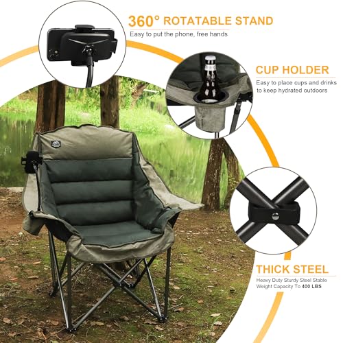 Folding Camping Chair, Heavy Duty Padded, with Cup Holder and Carry Bag J52614