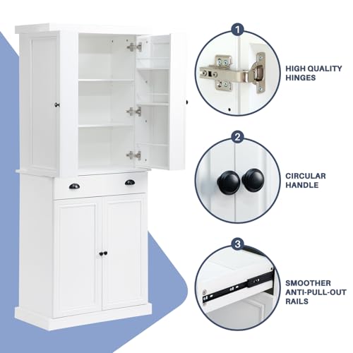 Kitchen Pantry Cabinet with 4 Doors and 1 Drawer, Freestanding Storage Cupboard L190261