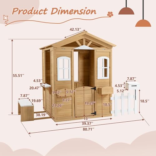 Wooden Playhouse for Kids with Window and Picnic Bench Y6736