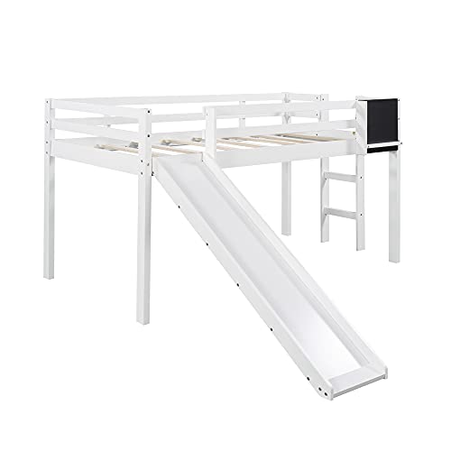 Wood House Loft Bed Frame with Slide and Storage Shelves Z806