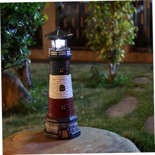Solar Light Waterproof Resin Lighthouse Lamp with 360° Rotating LED for Patio Garden Decor J4680