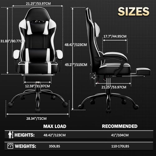 Ergonomic Gaming Chair with Footrest, Reclining, Lumbar Support I1131