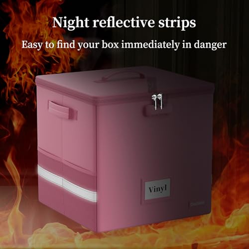 Vinyl Record Storage Box with Lock, Fireproof & Water Resistant, Holds 100+ 12-Inch Records H505