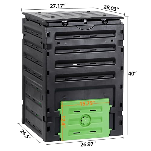 Garden Compost Bin 120 Gallon, Aerating Outdoor Compost Box, Easy Assembling, Black Y71505
