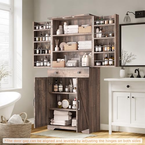 Farmhouse Pantry Cabinet with 6 Shelves and Barn Doors, Brown K34379