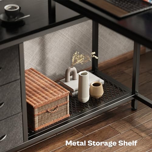 L Shaped Computer Desk with Drawers, LED Lights and Power Outlets O9269