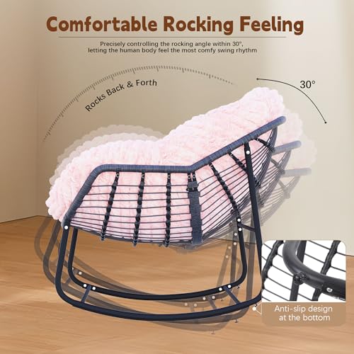 Wicker Egg Rocking Chair with Padded Cushion for Patio and Garden J177274