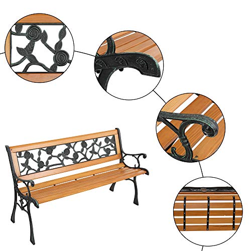 Outdoor Garden Bench with Cast Iron and Hardwood Frame C284