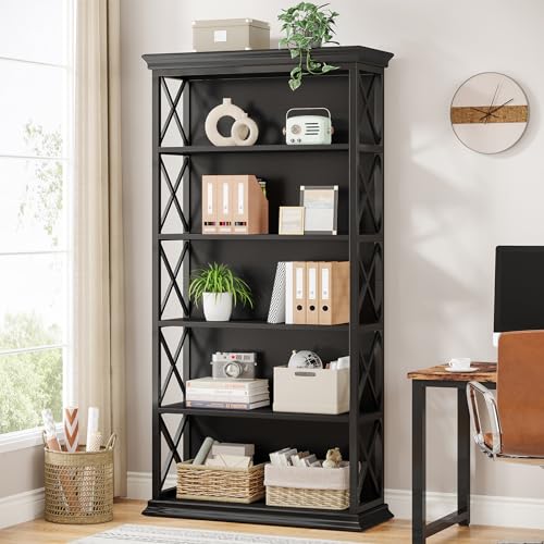 6-Tier Industrial Bookcase, 71 Inches Tall, Floor Standing Storage Shelves for Home Office, Brown and Black V7912