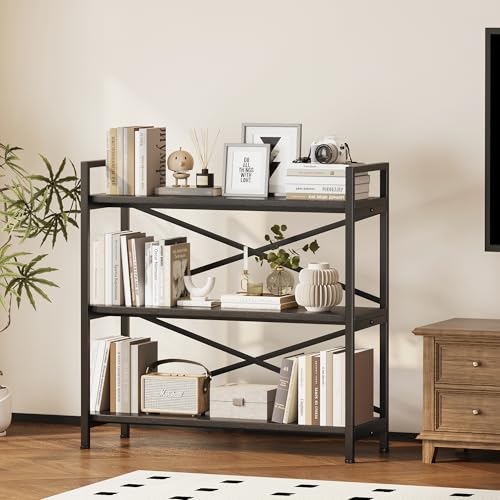 3 Tier Industrial Bookcase, Rustic Etagere Bookshelf for Living Room U5786