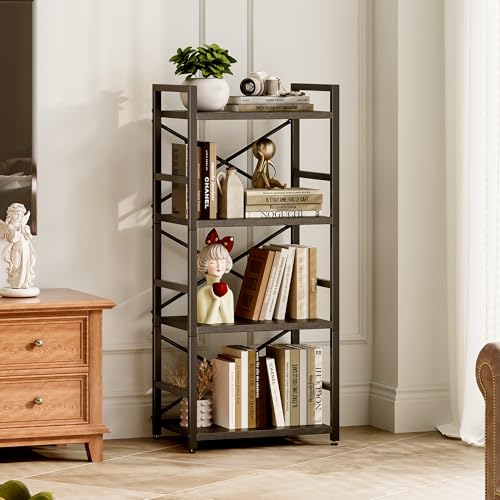 3 Tier Industrial Bookcase, Rustic Etagere Bookshelf for Living Room U5786