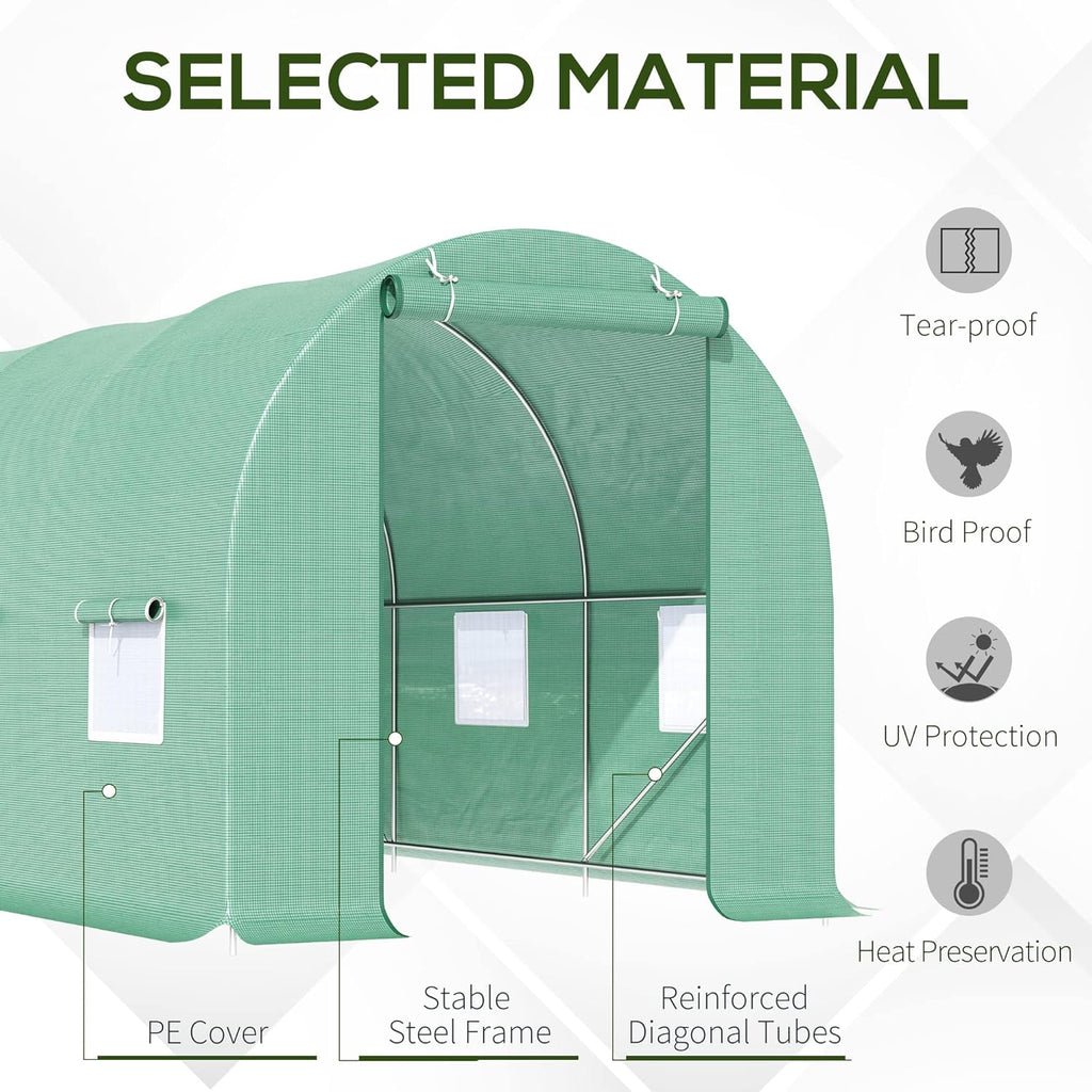 15 x 6 x 7 ft Walk-in Tunnel Greenhouse with Roll-up Windows K1632