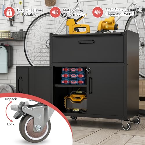 Rolling Tool Storage Cabinet with 4 Drawer and Locking Door U282375