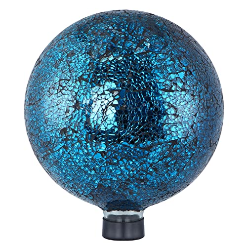 Mosaic Gazing Ball, 10-Inch Decorative Gazing Globe, Glass Gazing Sphere for Garden, Outdoor Landscape Decor (Navy Blue)