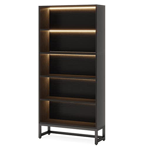 Tall Bookcase with LED Lights, 5-Tier Storage Shelves T8450