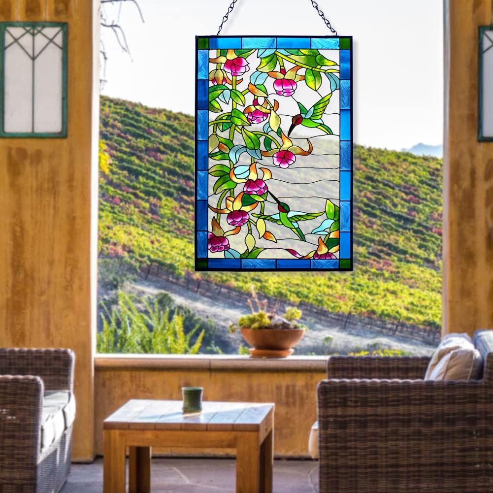 Stained Glass Hummingbird Window Suncatcher with Chain O2706