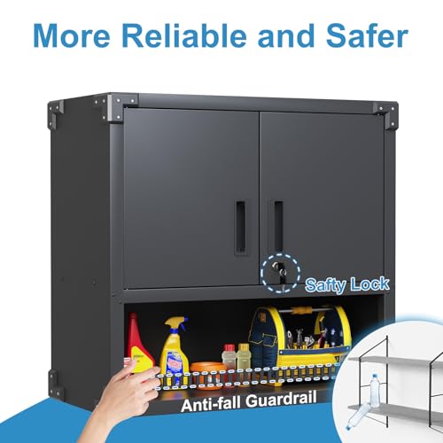 Wall Cabinet with 2 Doors, Lockable, Adjustable Shelves, Heavy Duty Steel J4545