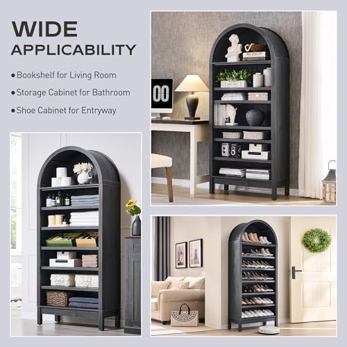 Arched Bookshelf, 7-Tier Bookcase with Adjustable Shelves A456