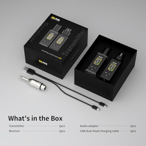 UHF Wireless XLR Transmitter and Receiver with Dual Antennas, 470ft Range, Plug-on Mic Adapter J8486