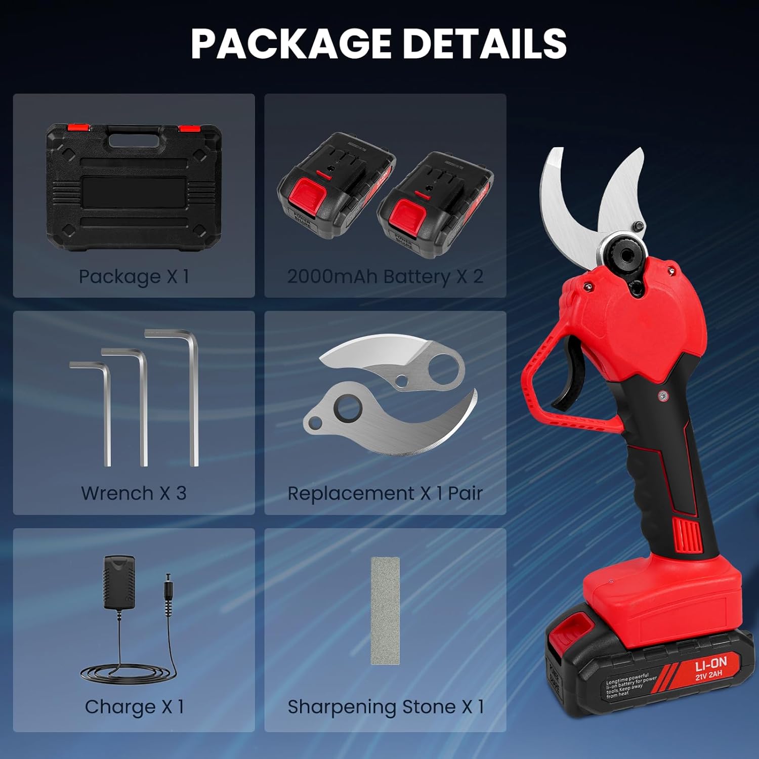 Cordless Electric Pruning Shears with 30mm Cutting Diameter and Two Batteries T600